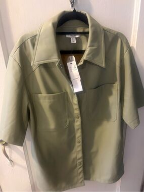 Topshop Olive Green Short Sleeve Snap Front Jacket